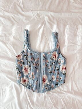 Altar’d State Blue Floral Ruffle Corset Top Size Small